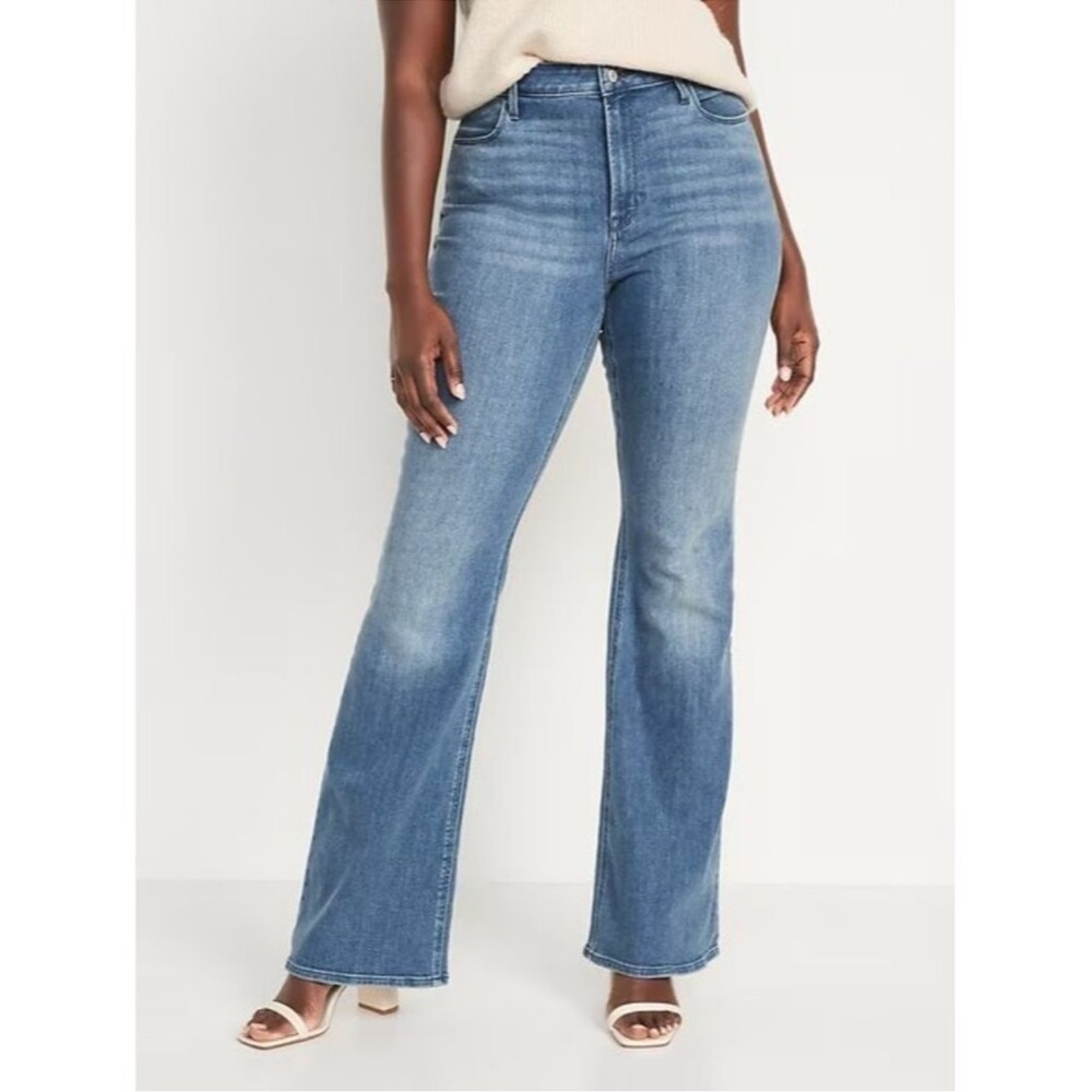 Old Navy High Rise WOW Flare Jeans Womens 14 Tall Blue Cotton Stretch